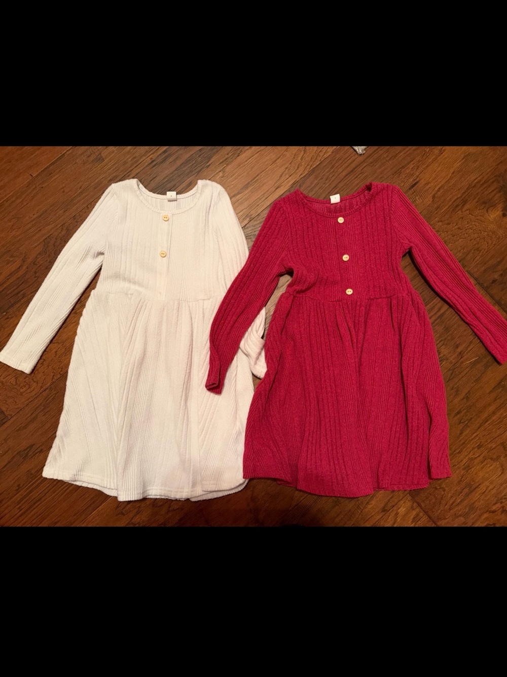 Long-Sleeve Ribbed Knit Dresses in White and Pink